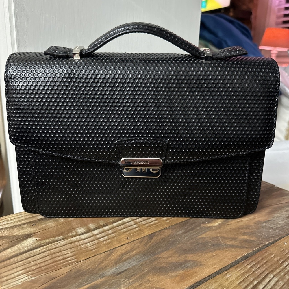 a. testoni PVC  Business Bag Black Handbag Metal Dial Lock Document Case